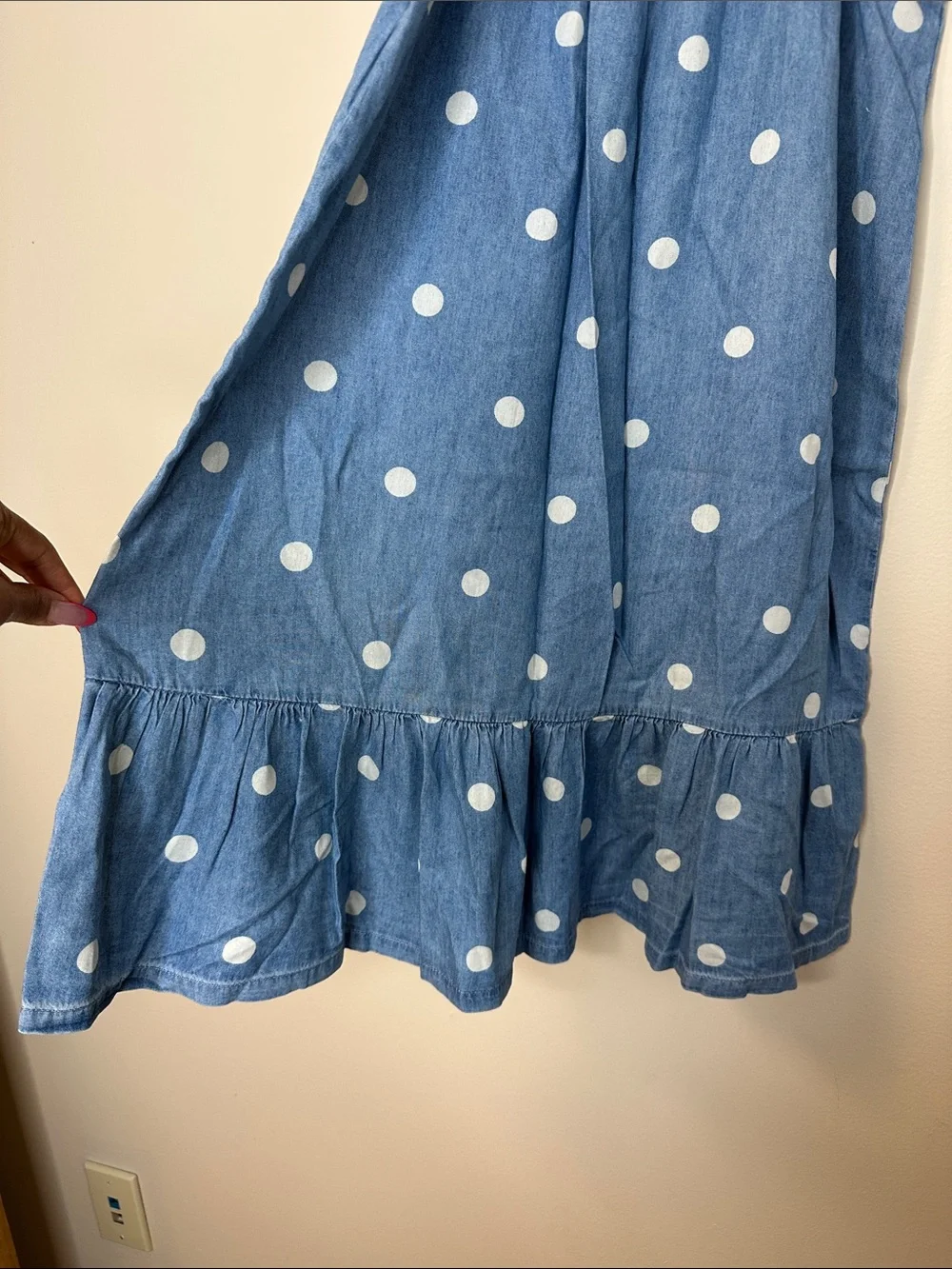 Old Navy Blue White Dot Halter Denim Dress Girls 10-12